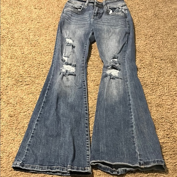 Women's Distressed Flare Jeans - Blue - Picture 1 of 1